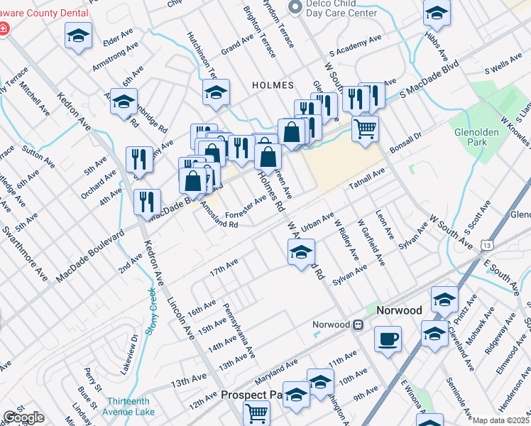map of restaurants, bars, coffee shops, grocery stores, and more near 113 Holmes Road in Holmes