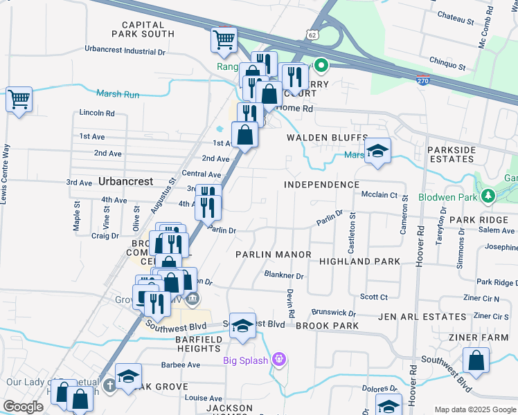 map of restaurants, bars, coffee shops, grocery stores, and more near 3265 Heritage Glen Drive in Grove City