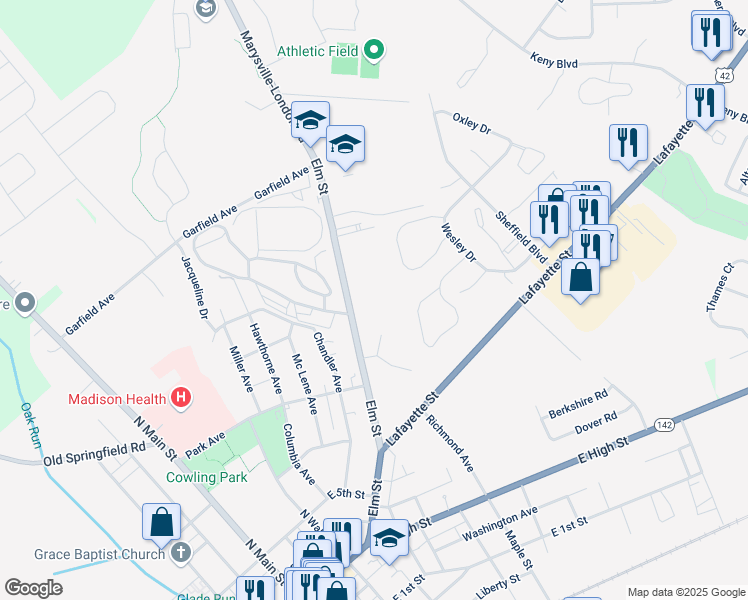 map of restaurants, bars, coffee shops, grocery stores, and more near 214 Elm Street in London