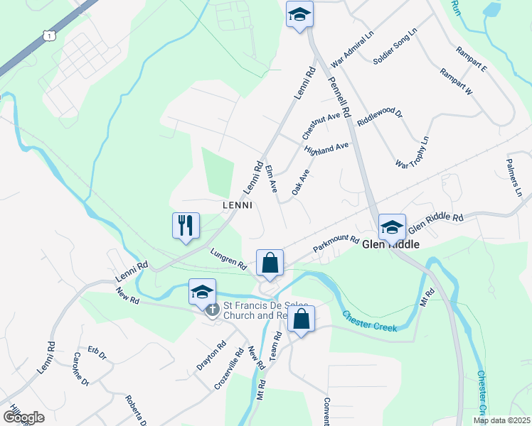 map of restaurants, bars, coffee shops, grocery stores, and more near 7 Reservation Trail in Media
