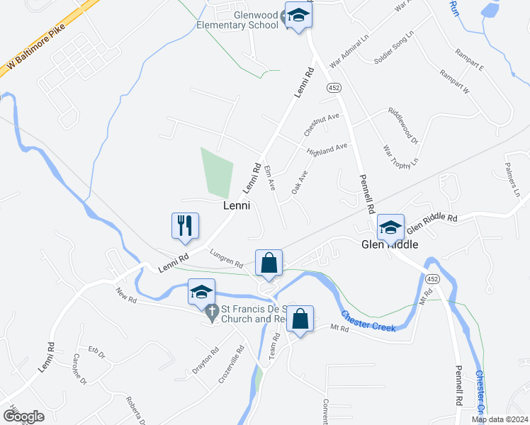map of restaurants, bars, coffee shops, grocery stores, and more near 7 Reservation Trail in Media