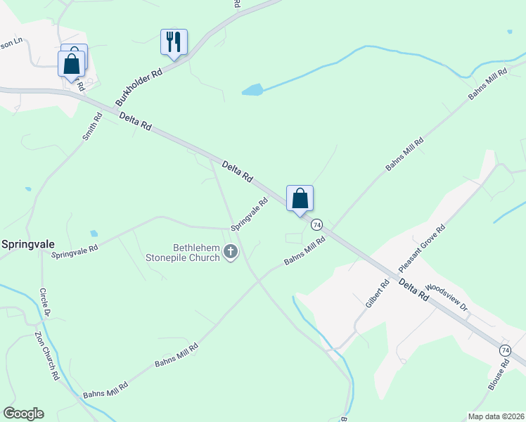 map of restaurants, bars, coffee shops, grocery stores, and more near 870 Delta Road in Red Lion