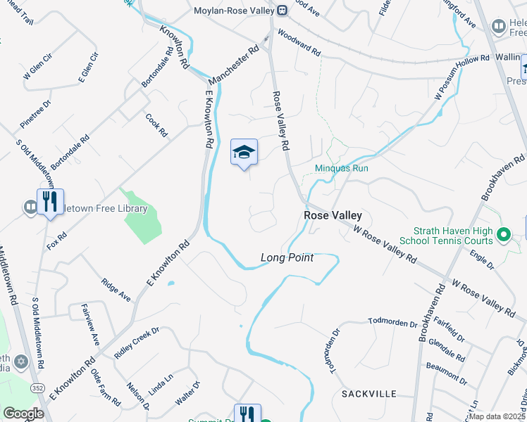 map of restaurants, bars, coffee shops, grocery stores, and more near 117 Traymore Lane in Media