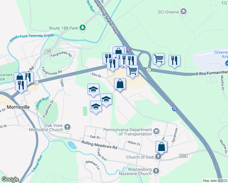 map of restaurants, bars, coffee shops, grocery stores, and more near 90 Zimmerman Drive in Waynesburg