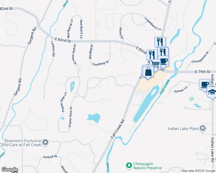 map of restaurants, bars, coffee shops, grocery stores, and more near 7833 North Timber Run Court in Indianapolis