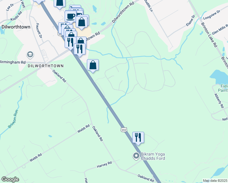 map of restaurants, bars, coffee shops, grocery stores, and more near 22 Old Barn Drive in West Chester