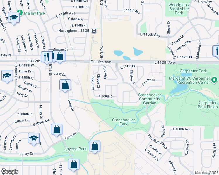 map of restaurants, bars, coffee shops, grocery stores, and more near 2359 East 110th Drive in Northglenn