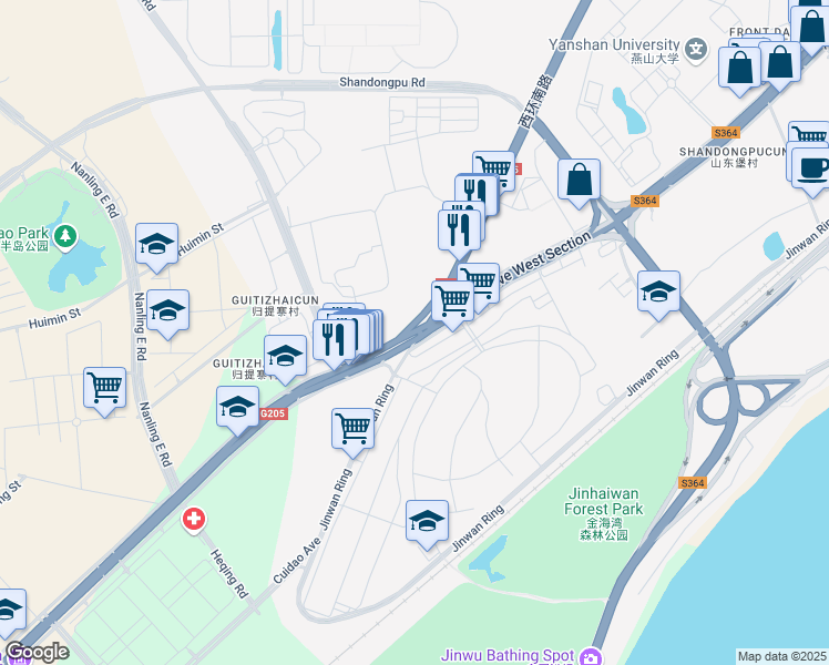 map of restaurants, bars, coffee shops, grocery stores, and more near He Bei Da Jie Xi Duan in Qin Huang Dao Shi