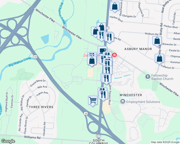 map of restaurants, bars, coffee shops, grocery stores, and more near 3841 South Hamilton Road in Groveport