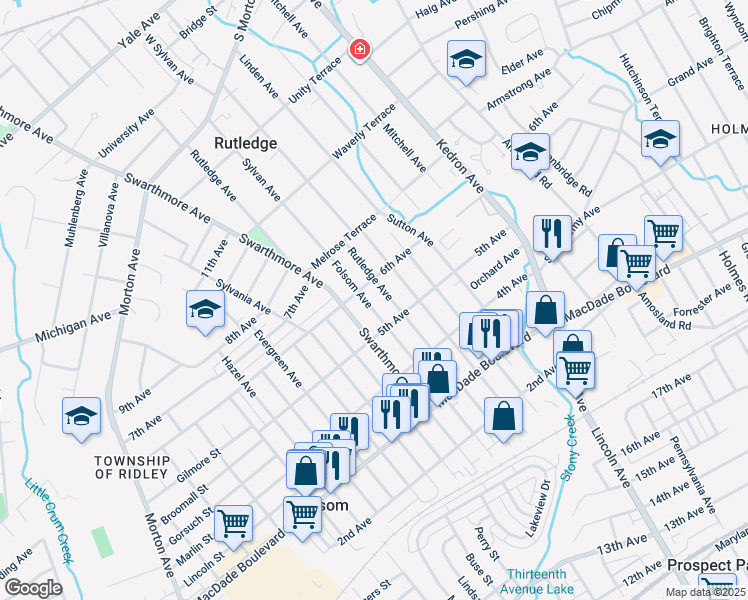 map of restaurants, bars, coffee shops, grocery stores, and more near 528 Rutledge Avenue in Folsom