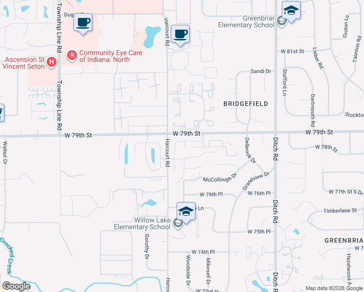 map of restaurants, bars, coffee shops, grocery stores, and more near 1814 Park North Bend in Indianapolis