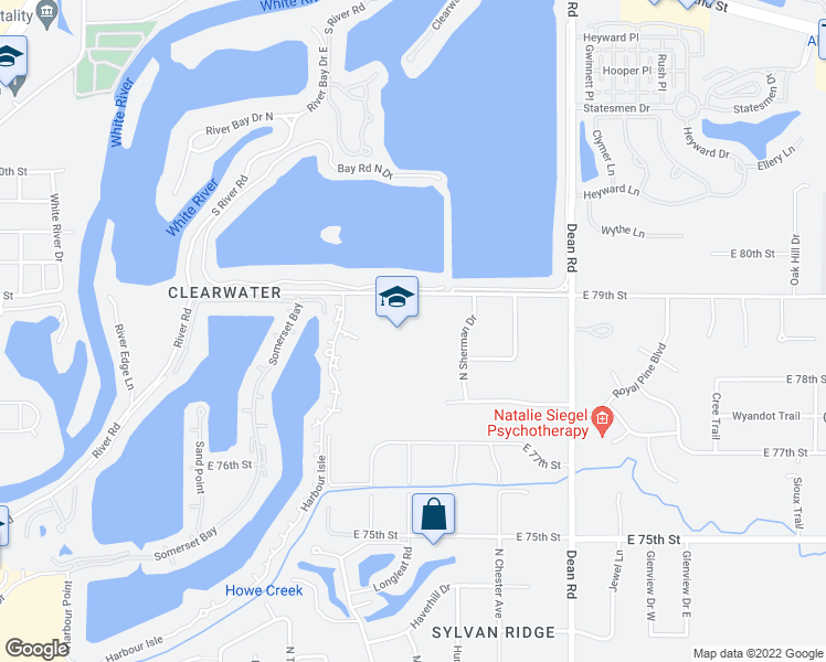 map of restaurants, bars, coffee shops, grocery stores, and more near 3575 East 79th Street in Indianapolis