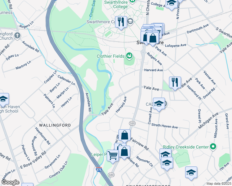 map of restaurants, bars, coffee shops, grocery stores, and more near 754 Harvard Avenue in Swarthmore