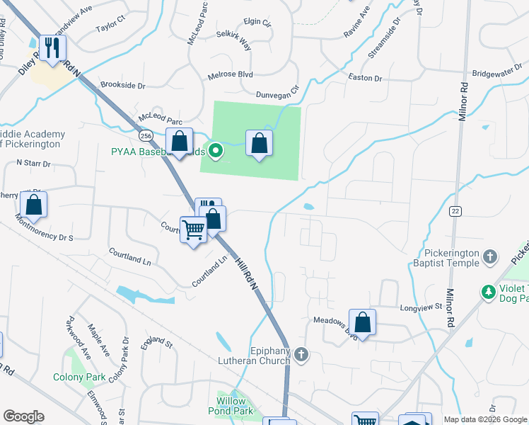 map of restaurants, bars, coffee shops, grocery stores, and more near 137 Courtright East Road in Pickerington