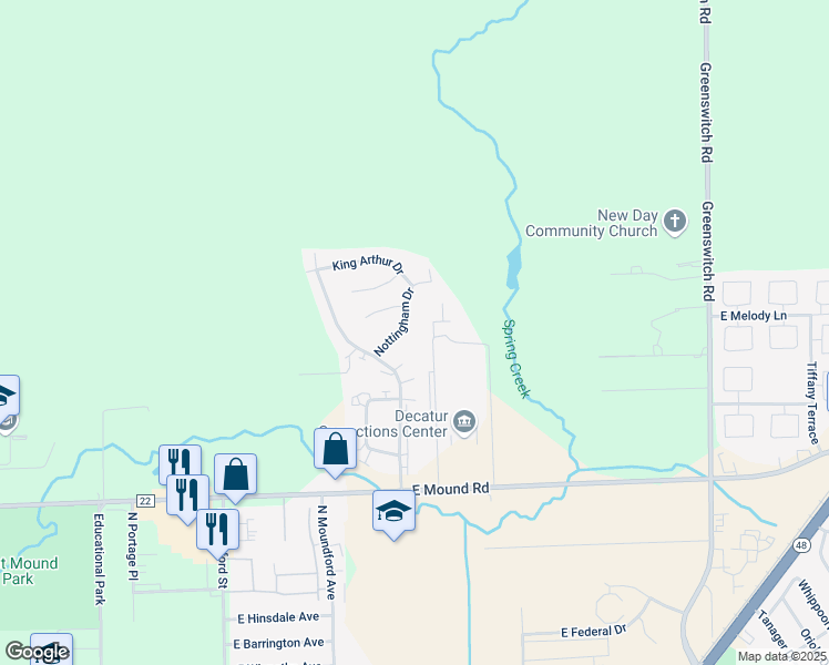 map of restaurants, bars, coffee shops, grocery stores, and more near 4058 Nottingham Drive in Decatur