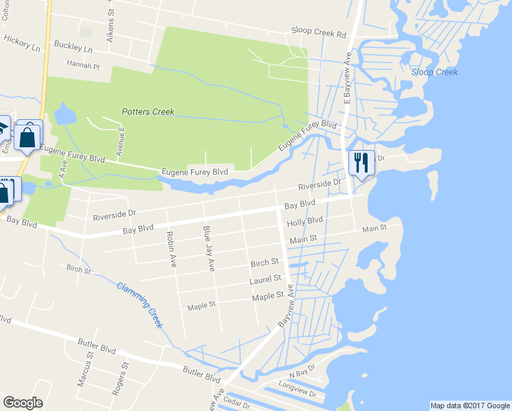 map of restaurants, bars, coffee shops, grocery stores, and more near 613 Bay Boulevard in Berkeley Township