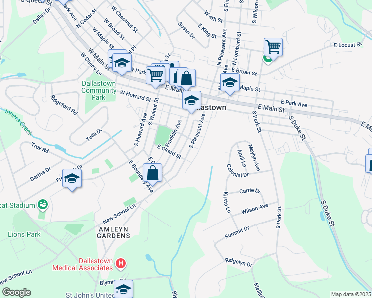 map of restaurants, bars, coffee shops, grocery stores, and more near 248 South Pleasant Avenue in Dallastown