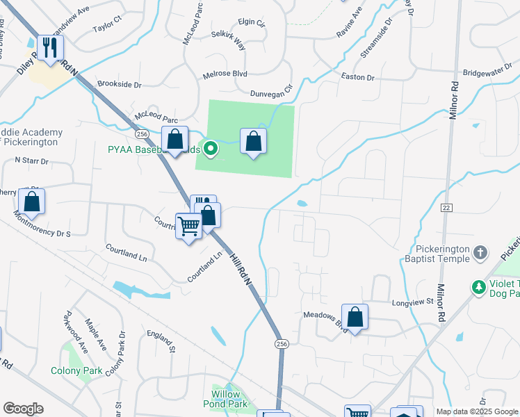 map of restaurants, bars, coffee shops, grocery stores, and more near 137 Courtright East Road in Pickerington