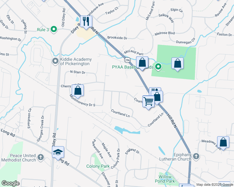 map of restaurants, bars, coffee shops, grocery stores, and more near 549 Warwick Lane in Pickerington