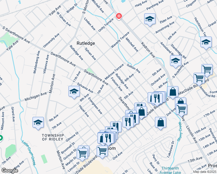 map of restaurants, bars, coffee shops, grocery stores, and more near 615 Swarthmore Avenue in Folsom