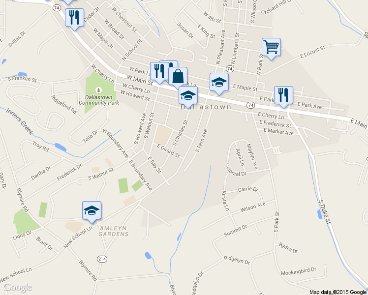 map of restaurants, bars, coffee shops, grocery stores, and more near 248 South Pleasant Avenue in Dallastown