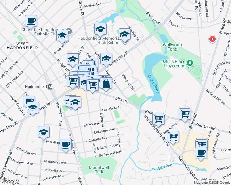 map of restaurants, bars, coffee shops, grocery stores, and more near 115 Fowler Avenue in Haddonfield