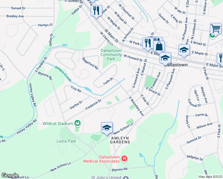 map of restaurants, bars, coffee shops, grocery stores, and more near 336 Frederick Drive in Dallastown