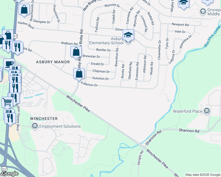 map of restaurants, bars, coffee shops, grocery stores, and more near 5146 Fullerton Drive in Columbus