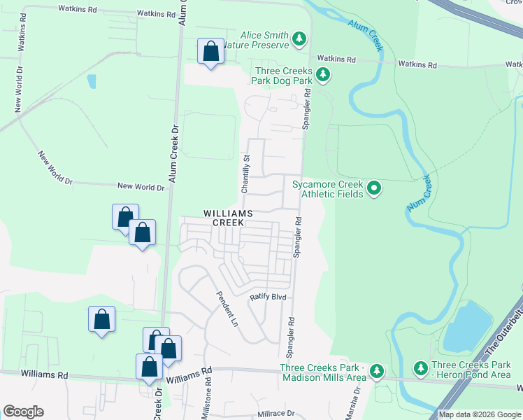 map of restaurants, bars, coffee shops, grocery stores, and more near 2802 Palisades Avenue in Columbus