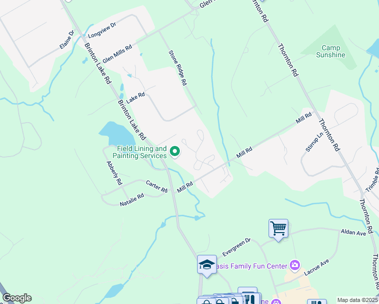 map of restaurants, bars, coffee shops, grocery stores, and more near 4 Stone Barn Lane in Thornton