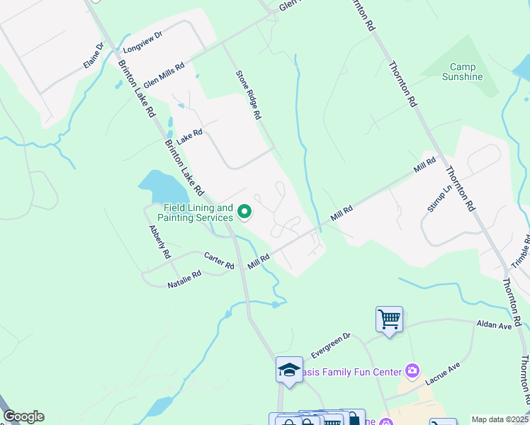 map of restaurants, bars, coffee shops, grocery stores, and more near 4 Stone Barn Lane in Thornton
