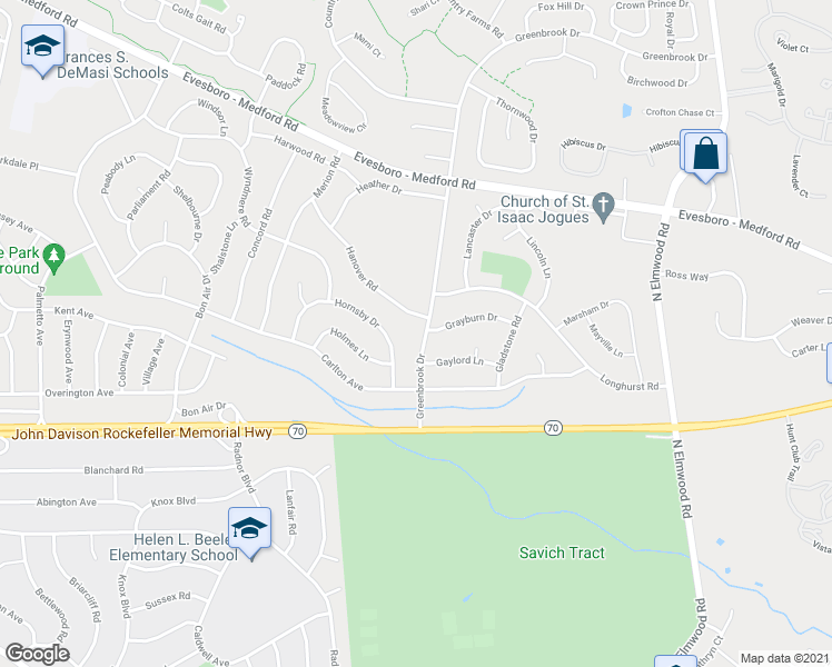 map of restaurants, bars, coffee shops, grocery stores, and more near 30 Hornsby Drive in Evesham