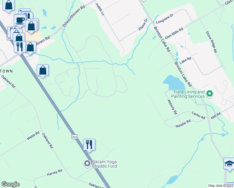 map of restaurants, bars, coffee shops, grocery stores, and more near 30 Woods Edge Road in West Chester