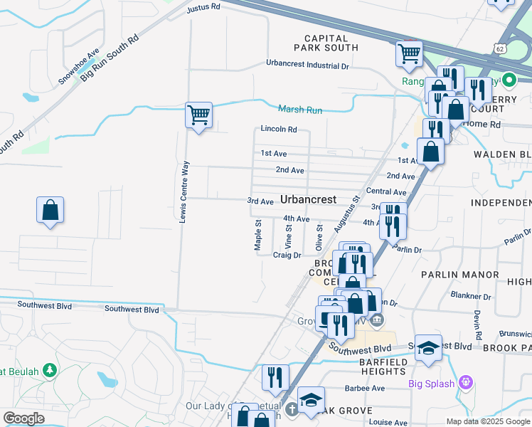 map of restaurants, bars, coffee shops, grocery stores, and more near 3684 4th Avenue in Grove City