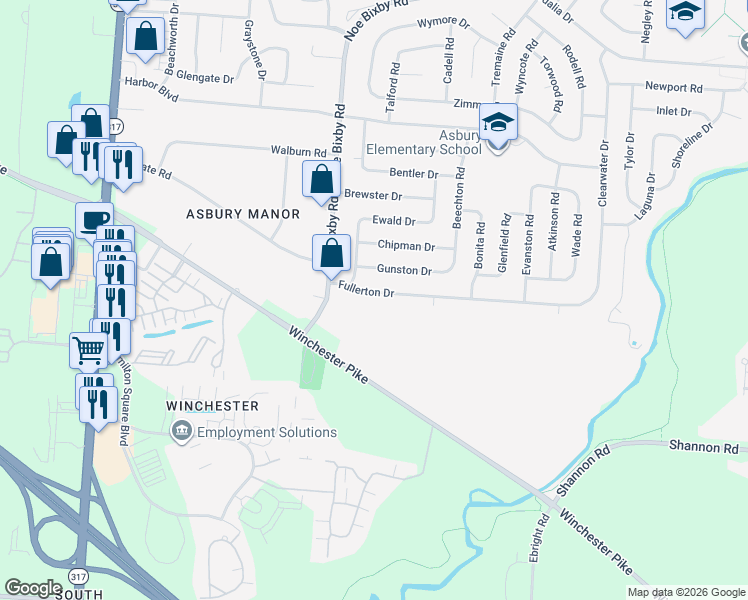 map of restaurants, bars, coffee shops, grocery stores, and more near 5035 Fullerton Dr in Columbus