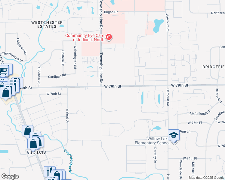 map of restaurants, bars, coffee shops, grocery stores, and more near 2315 West 79th Street in Indianapolis