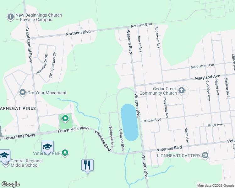 map of restaurants, bars, coffee shops, grocery stores, and more near Falkenburg Drive in Berkeley Township