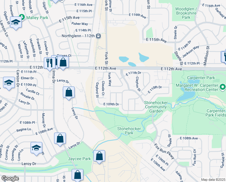 map of restaurants, bars, coffee shops, grocery stores, and more near 2359 East 110th Drive in Northglenn