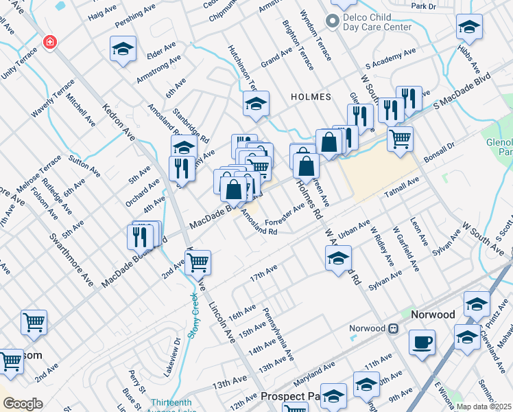 map of restaurants, bars, coffee shops, grocery stores, and more near 221 Stanbridge Road in Holmes