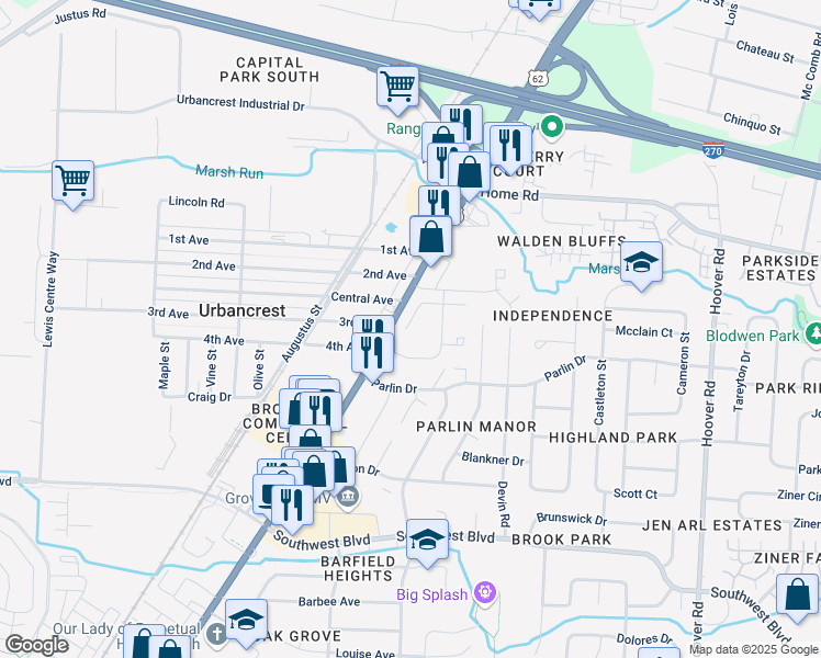 map of restaurants, bars, coffee shops, grocery stores, and more near 3025 Ashton Row West in Grove City