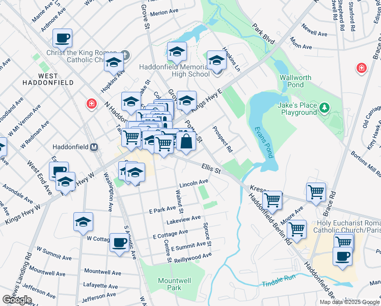 map of restaurants, bars, coffee shops, grocery stores, and more near 115 Fowler Avenue in Haddonfield