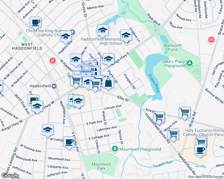 map of restaurants, bars, coffee shops, grocery stores, and more near 115 Fowler Avenue in Haddonfield