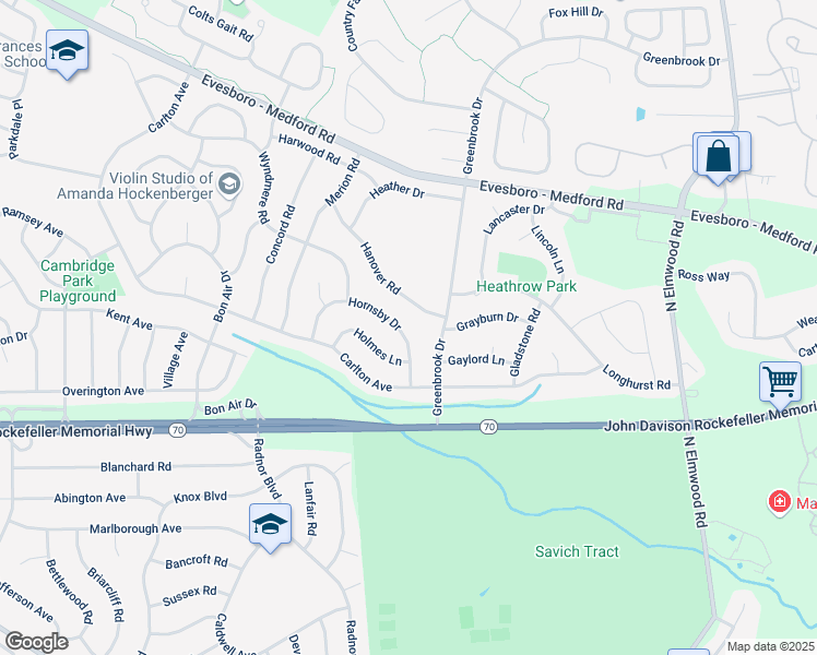 map of restaurants, bars, coffee shops, grocery stores, and more near 30 Hornsby Drive in Evesham