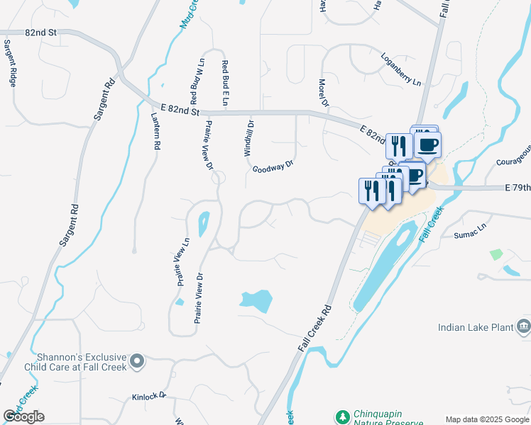 map of restaurants, bars, coffee shops, grocery stores, and more near 9357 Timberline Way in Indianapolis