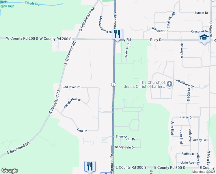 map of restaurants, bars, coffee shops, grocery stores, and more near 3615 South Memorial Drive in New Castle