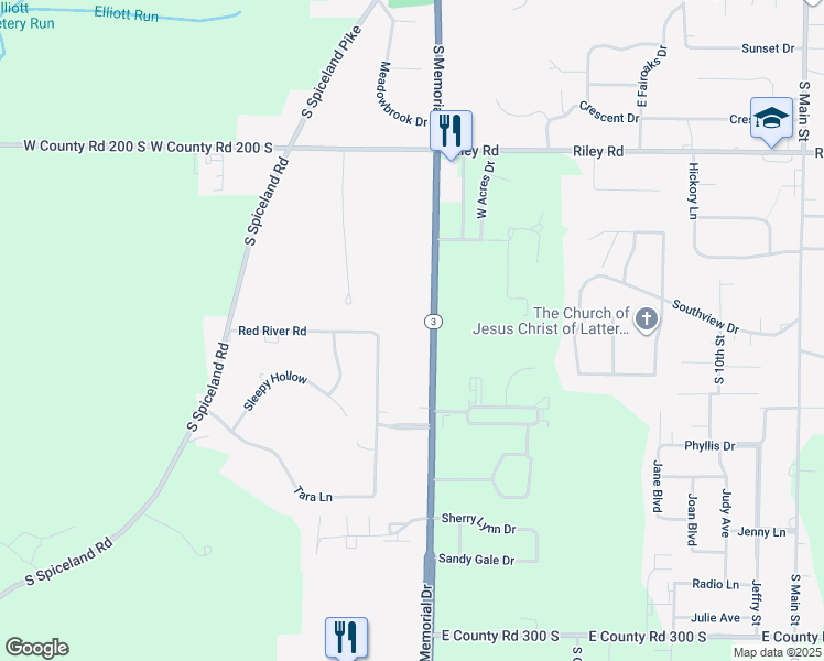 map of restaurants, bars, coffee shops, grocery stores, and more near 3615 S Memorial Dr in New Castle