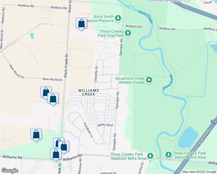 map of restaurants, bars, coffee shops, grocery stores, and more near 2862 Palisades Avenue in Columbus