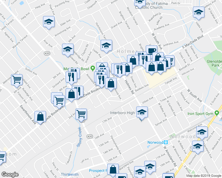 map of restaurants, bars, coffee shops, grocery stores, and more near 222 Stanbridge Road in Holmes