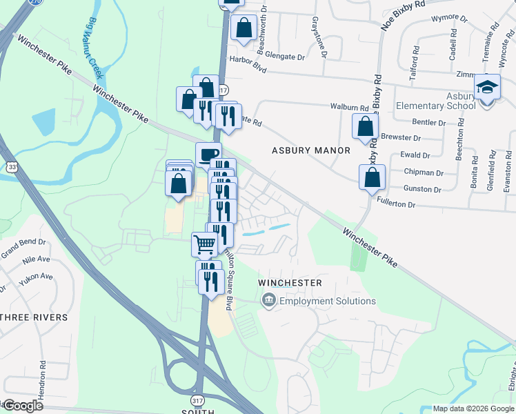 map of restaurants, bars, coffee shops, grocery stores, and more near 3824 Battersea Drive in Groveport
