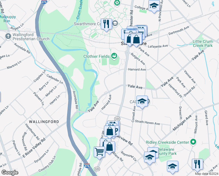 map of restaurants, bars, coffee shops, grocery stores, and more near 754 Harvard Avenue in Swarthmore